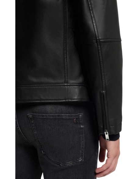 BOSS Veste homme cuir noire
