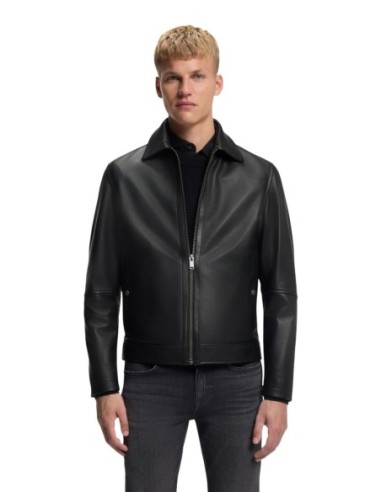 BOSS Veste homme cuir noire