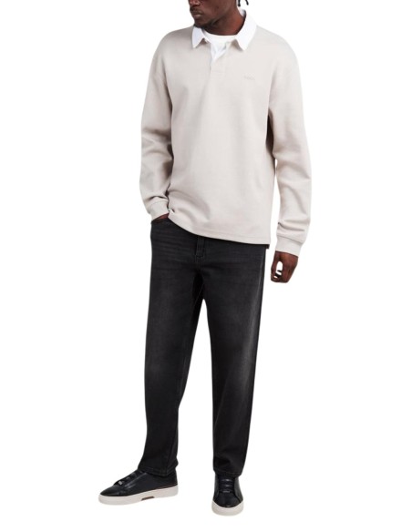 BOSS Polo homme gris manches longues
