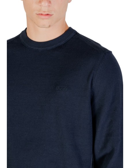 BOSS Pull homme bleu coton