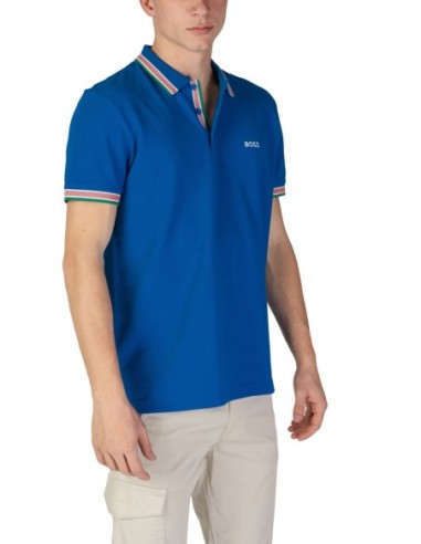 BOSS polo homme bleu azur coton