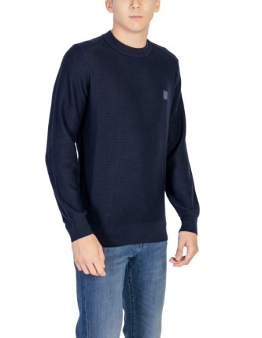 BOSS pull homme bleu coton cachemire