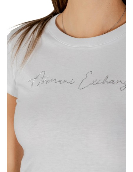 T?shirt femme Armani Exchange blanc strass
