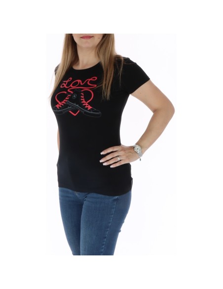 T?shirt femme noir imprimé Converse