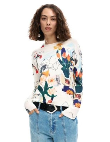 Pull femme beige imprimé Desigual