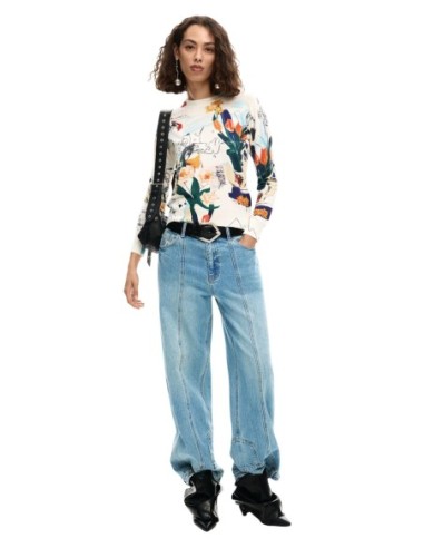 Pull femme beige imprimé Desigual
