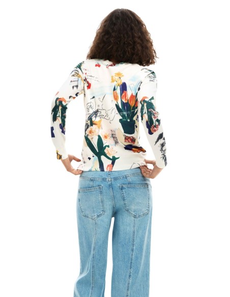 Pull femme beige imprimé Desigual