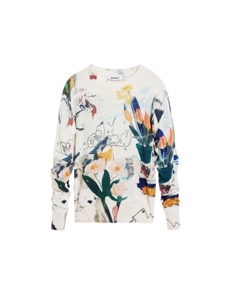 Pull femme beige imprimé Desigual