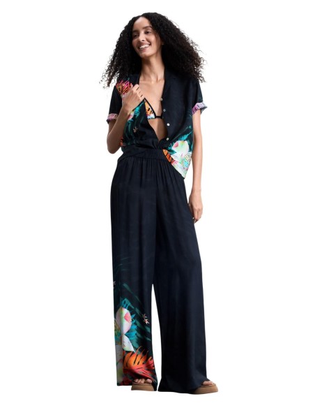 Pantalon femme noir floral Desigual