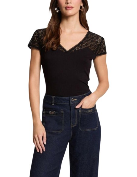 T?shirt femme noir col V Morgan De Toi