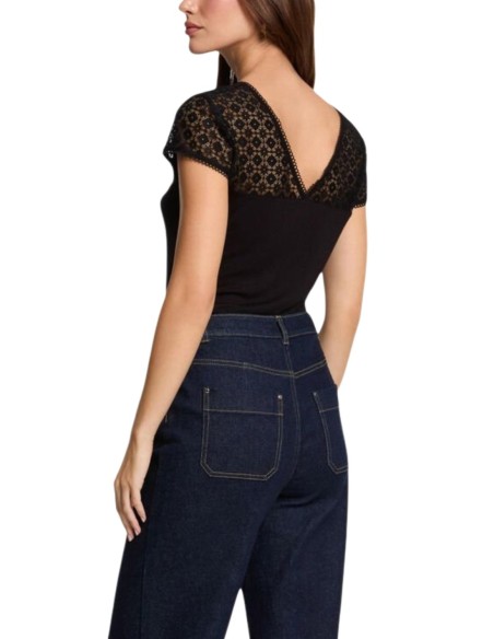 T?shirt femme noir col V Morgan De Toi