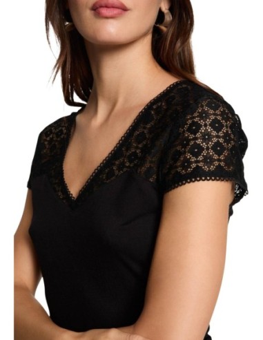 T?shirt femme noir col V Morgan De Toi