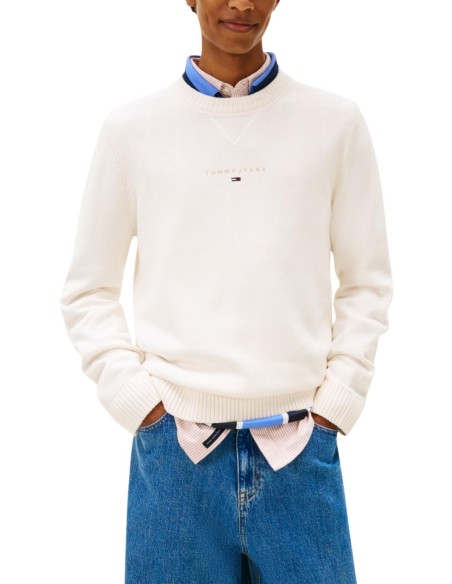 Pull homme beige coton bio Tommy Hilfiger Jeans
