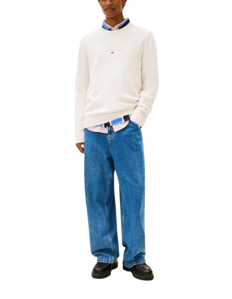Pull homme beige coton bio Tommy Hilfiger Jeans