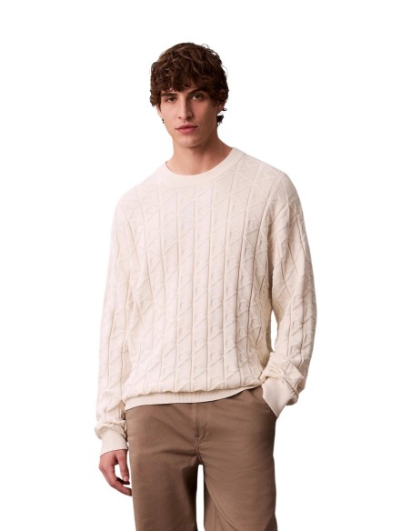 Pull Homme Blanc Calvin Klein Jeans – Motif Géométrique