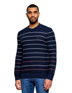 Pull Homme Bleu Rayé Tommy Hilfiger Jeans – Coton Bio