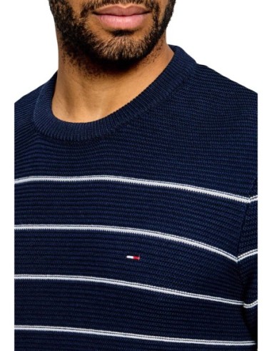 Pull Homme Bleu Rayé Tommy Hilfiger Jeans – Coton Bio