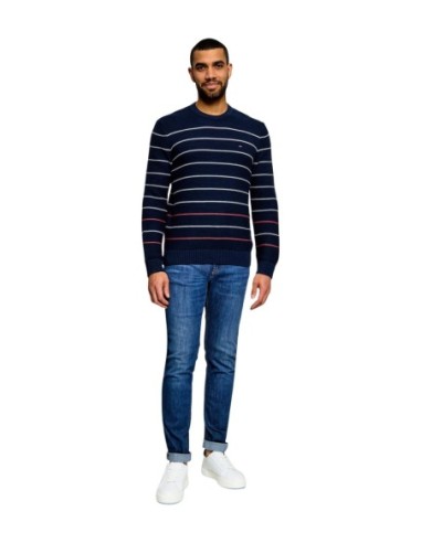 Pull Homme Bleu Rayé Tommy Hilfiger Jeans – Coton Bio