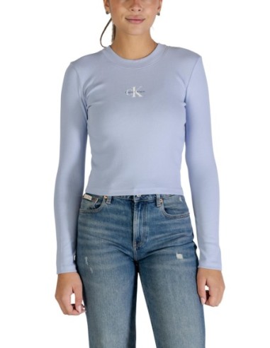 T-shirt bleu azur manches longues Calvin Klein Jeans femme