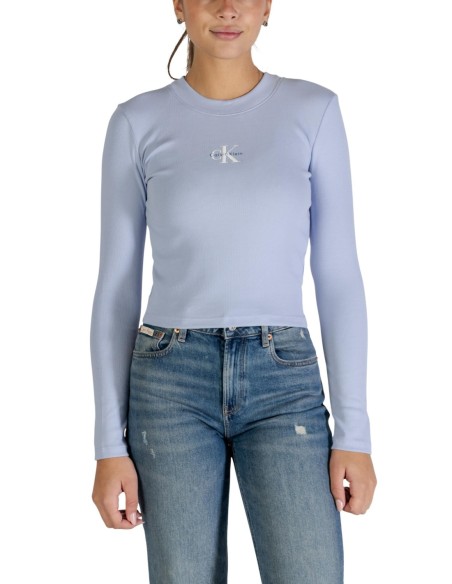 T-shirt bleu azur manches longues Calvin Klein Jeans femme