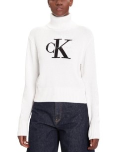 Pull blanc imprimé Calvin Klein Jeans femme