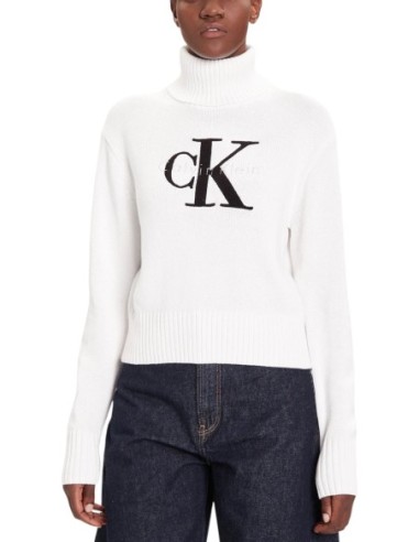 Pull blanc imprimé Calvin Klein Jeans femme