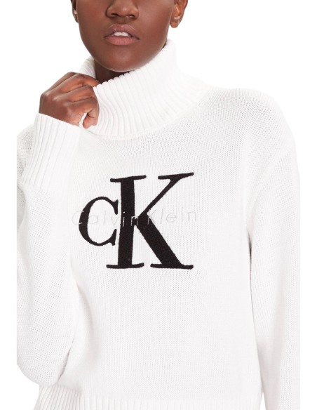 Pull blanc imprimé Calvin Klein Jeans femme
