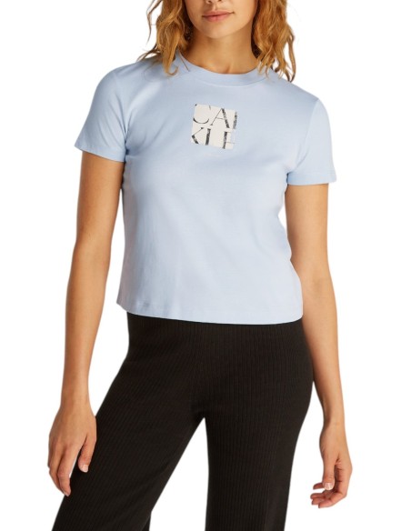 T-shirt bleu azur imprimé Calvin Klein Jeans femme