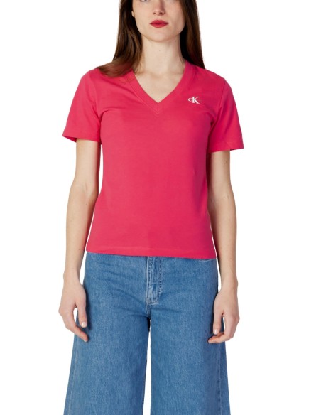 T-shirt rose en V Calvin Klein Jeans femme