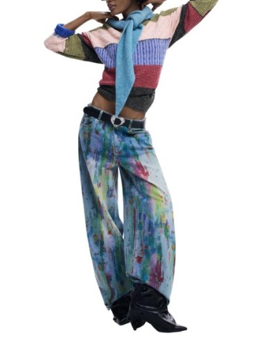 Jeans bleu imprimé Desigual femme