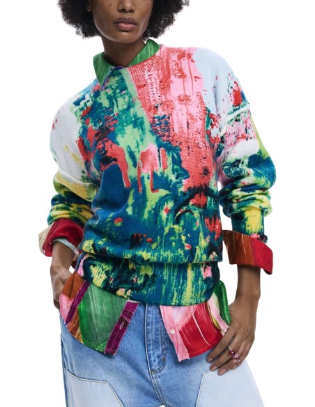Pull vert imprimé Desigual femme