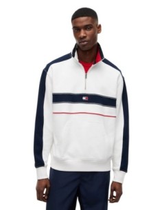 Sweat zippé blanc rayé Tommy Hilfiger Jeans homme