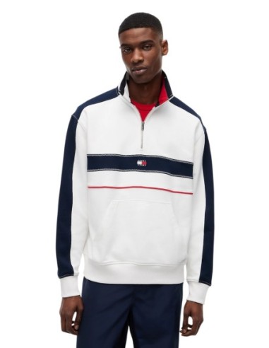 Sweat zippé blanc rayé Tommy Hilfiger Jeans homme