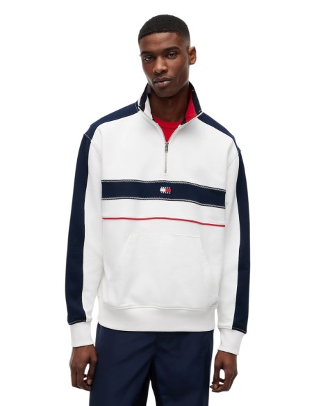 Sweat zippé blanc rayé Tommy Hilfiger Jeans homme