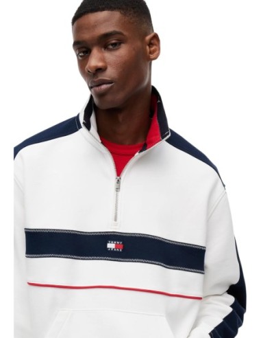 Sweat zippé blanc rayé Tommy Hilfiger Jeans homme