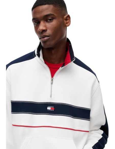 Sweat zippé blanc rayé Tommy Hilfiger Jeans homme