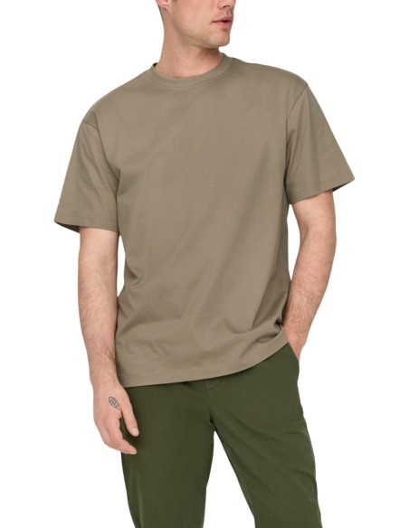 T-shirt marron coton bio Only & Sons homme