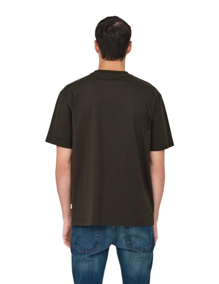 T-shirt marron coton bio Only & Sons homme
