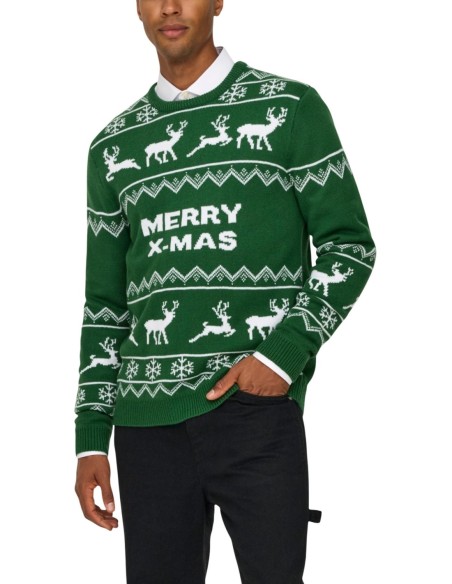 Pull vert imprimé Only & Sons homme