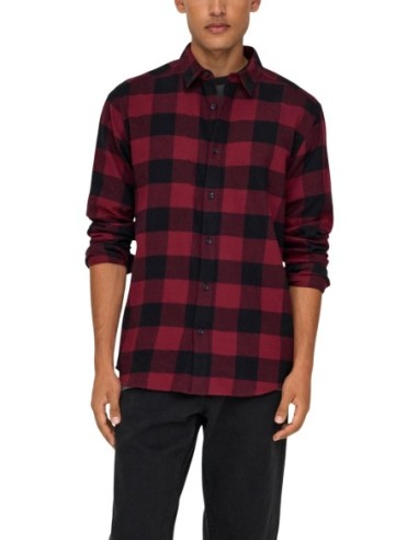 Chemise rouge carreaux Only & Sons homme