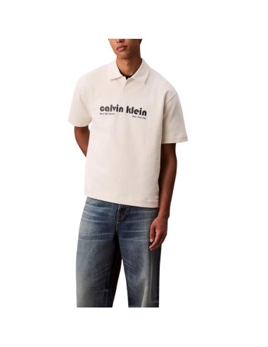 Polo blanc imprimé Calvin Klein Jeans homme