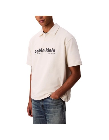 Polo blanc imprimé Calvin Klein Jeans homme