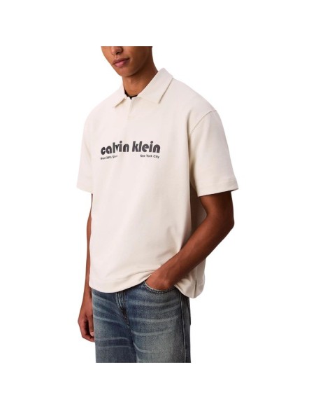 Polo blanc imprimé Calvin Klein Jeans homme