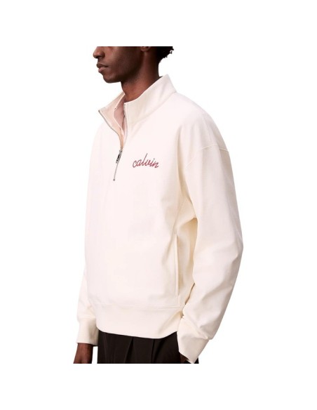 Sweat blanc zippé Calvin Klein Jeans homme