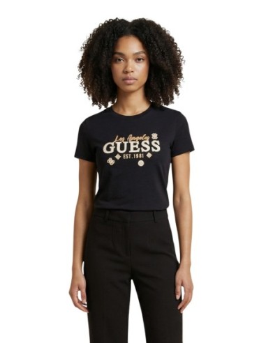 T-shirt noir imprimé Guess femme