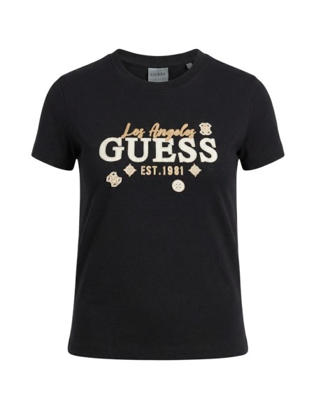 T-shirt noir imprimé Guess femme