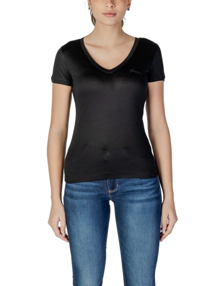 T-shirt noir col V Guess femme