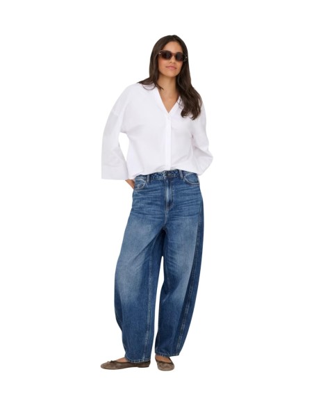 Jeans femme bleu coupe barrel