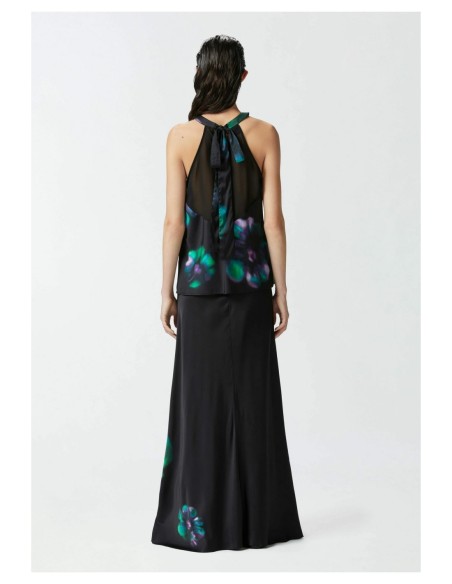 Jupe florale noire Pinko femme