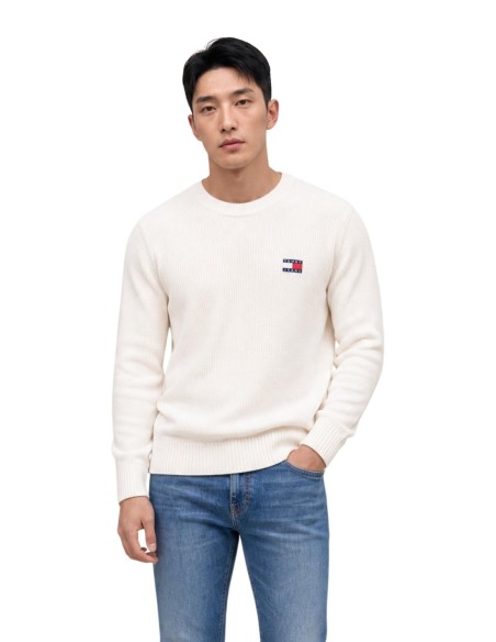 Pull Tommy Hilfiger blanc coton bio premium